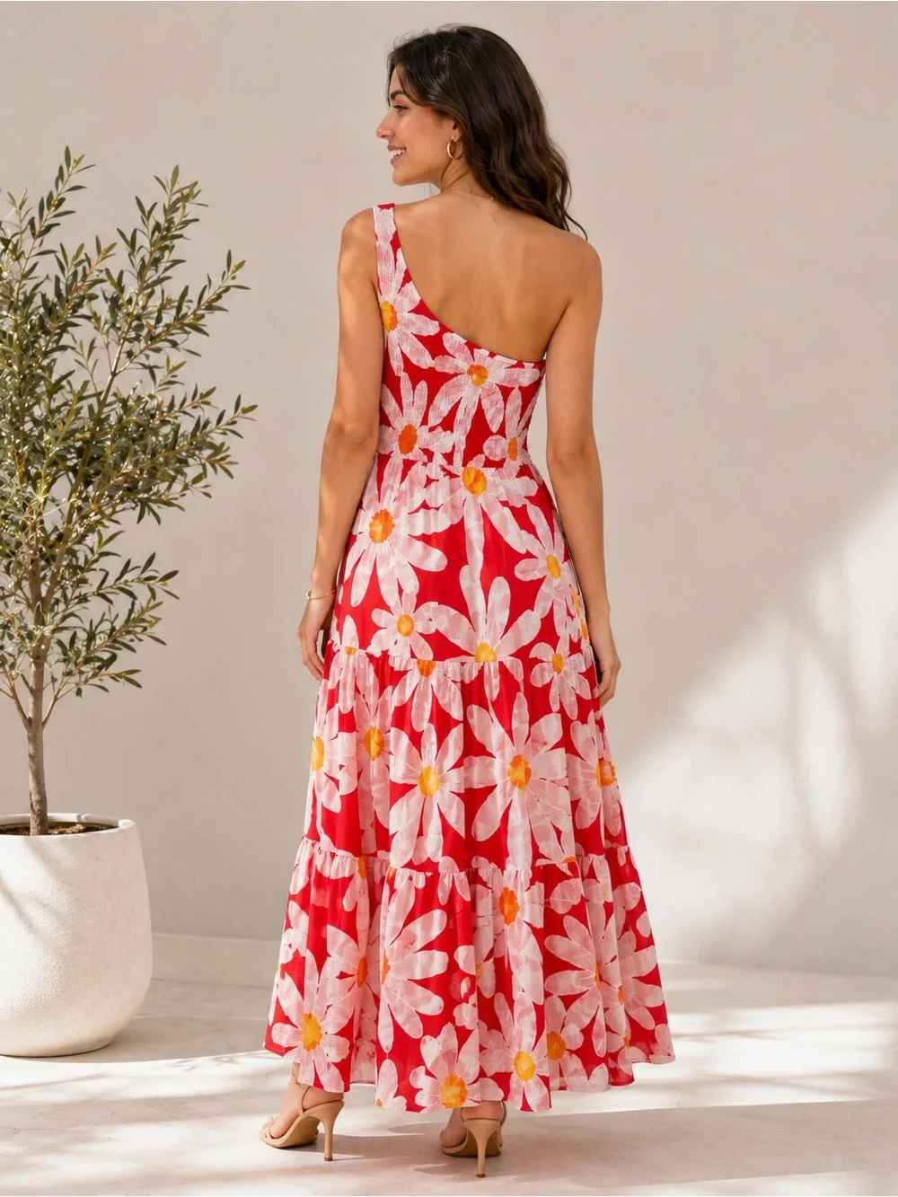 Floral One Shoulder Maxi Dress Size Small 100% Rayon